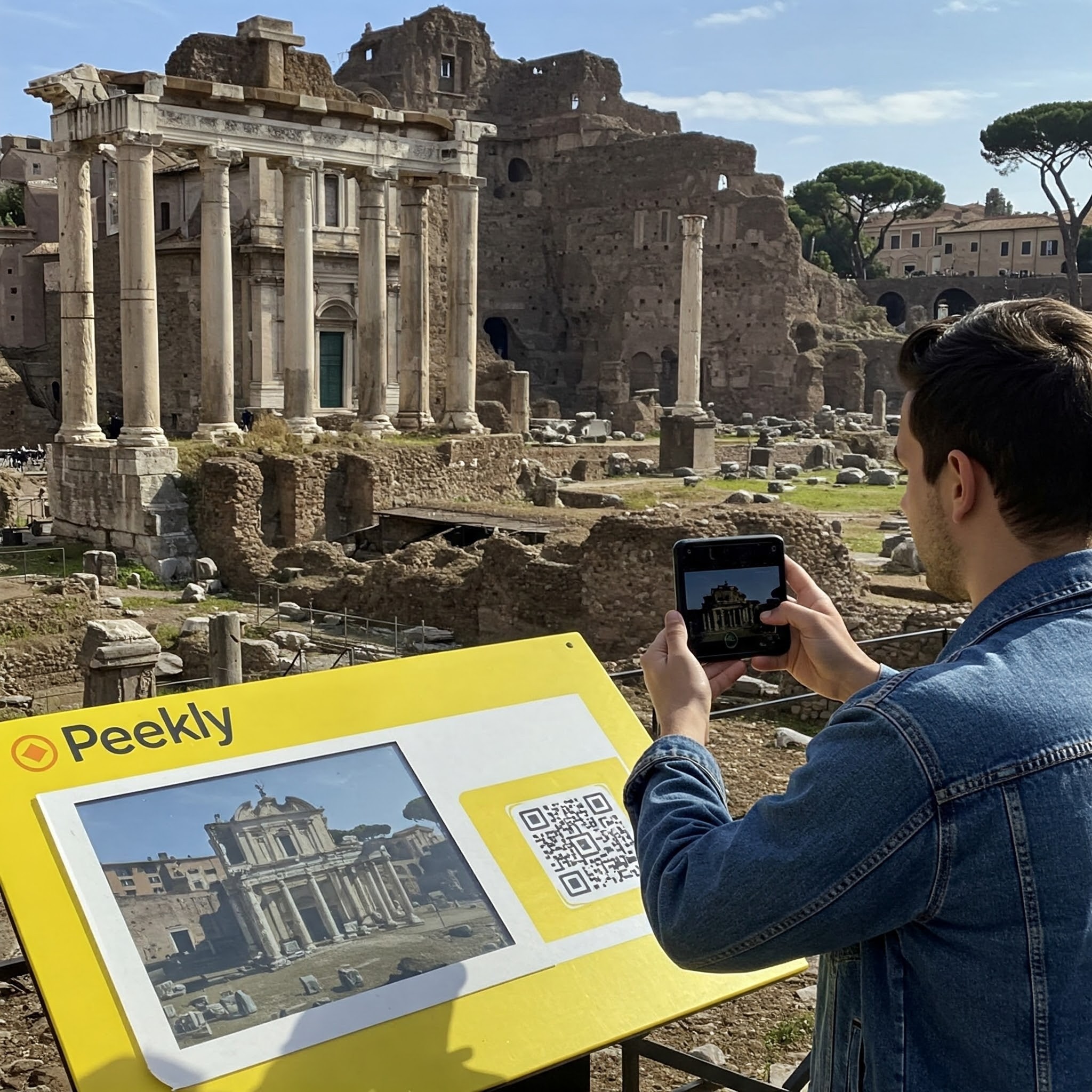 Visitante usando o smartphone com Peekly